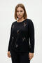 Taş Printed Long Sleeve Plus Size Blouse