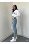 Julia 90's Snow Blue Stretch Fabric Raw Hem Mom Fit Straight Jean - 2