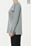 Stone Embroidered Silver Mother Combed Cotton Blouse with Tulle Detail on Collar and Sleeve End - 2