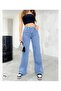 Ramrod Extra Super High Waist Light Blue Lycra Palazzo Wide Leg Jean Trousers