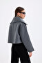 Women's Norra Wide Collar Zippered Short Coat Anthracite - 4