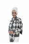 Buttoned Polo Neck Long Sleeve Knit Sweater with Bagel Pattern Scarf Detail - 2