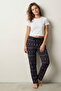 100% Cotton Patterned Women's Pajama Bottoms Interlock Fabric Comfortable Fit with Ribbon Navy Blue Christmas Themed - 2