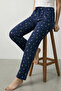 100% Cotton Patterned Women's Pajama Bottoms Interlock Fabric Comfortable Fit Indigo Pocketless Ribbon Star Print - 3