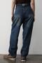 Women's Navy Blue High Waist Wide Leg Line Detailed Back Belted Jean Trousers Navy Blue - 6