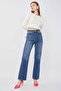 Women's Dark Blue Palazzo Jean Trousers High Waist - 6
