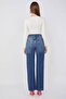 Women's Dark Blue Palazzo Jean Trousers High Waist - 7