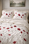 Double Ruffled Spring Breeze Poppy 100% Cotton Duvet Cover Set Ecru Red
