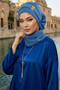 Ready-To-Wear Turban with Low-Cut Neckline and Gold Accessories, Blue, Ht-11A