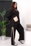 Women's Plus Size Black, V-Neck Pocket Detail Top, Stripe and Side Detail Pants Tracksuit Set 65N39332 - 4