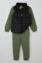 Donino Boys' Tracksuit Set Text Printed Square Micro Vest Set 2-5 Years Old, Khaki Green - 7