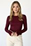 Women's Burgundy Long Sleeve Fingerless Bodysuit