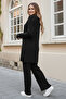 3062 Zipper Detailed Ribbed Knitwear Set Black - 4