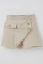 Girl's Shorts Skirt with Pocket Cover Detail, Button Accent Pieces, Ages 6-12, Stone - 4