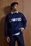 Men's Oversized Limited Embossed Printed Knitwear Sweater Navy Blue - 3