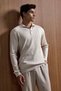 Men's Slim Fit Polo Neck Corded Fabric Knitted Sweater Stone Color - 4