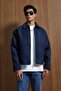 Men's Relax Fit Premium Melton Coat Jacket Navy Blue - 3