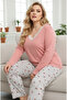 Powder Pattern Curve Large Size Battal Size Cotton Pajamas Suit25240766