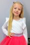 Girl's Long Sleeve T-Shirt with Ruffled Shoulders, Ages 3-7, Ecru