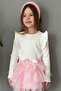 Girl's Long Sleeve T-Shirt with Ruffled Shoulders, Ages 3-7, Ecru - 2