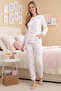 Waffle Knitted Long Sleeve Women's Pajama Set with Pocket Detail - 2