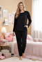 Waffle Knitted Long Sleeve Women's Pajama Set with Pocket Detail - 2