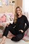 Waffle Knitted Long Sleeve Women's Pajama Set with Pocket Detail