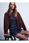 60782 Pocket Detailed Suede Jacket-Burgundy