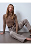 10841 Mock Neck Cashmere Blended Knitwear Sweater-Dark Mink - 3