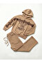 Girl's Sweatshirt Brown Hooded 3 Thread Rastered Top and Bottom Set 8-9-10-11-12 Years Old - 3