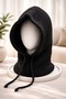 Women's Black Knitwear Knitted Balaclava Beanie Hooded Hat with Neck Collar - 2
