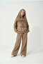 Girl's Sweatshirt Brown Hooded 3 Thread Rastered Top and Bottom Set 8-9-10-11-12 Years Old - 5