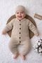 Buttoned Beige Thessaloniki Knitted Baby Romper with Hat 3-6, 6-9, 9-12 Months