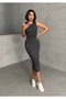 Women's Black Striped Sleeveless Stretch Dress - 3