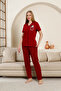 Women's Red Plus Size Seasonal Front Buttoned Pajama Set - 5