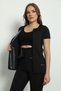 Ultra High Waist Agraph Thermal Sauna Tights Thermal Short Sleeve Zipper Bady Set