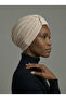 Crystal Butterfly Stone Embroidered Ribbed Lined Beige Ready-Made Turban Hijab Evening Dress Bonnet - 2