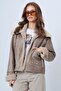 Mink-Beige Double Pocket Faux Fur Lined Faux Leather Biker Jacket Prm0408 - 6