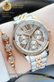 Original Lee Cooper Functions Rose Gold White Silver Steel Women's Wristwatch with Active Calendar - 2