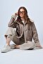 Mink-Beige Double Pocket Faux Fur Lined Faux Leather Biker Jacket Prm0408 - 2