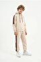 Boy's Beige Hooded Top and Bottom Tracksuit Set with Stripe Detail, Comfortable Fit, Ages 8-9-10-11-12 - 4