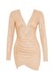 Beige Deep V-Neck Front Gathered Lined Inside Sequin Dress Alc-X9564