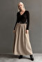 Beige Belted Long Women's Skirt Sh337 - 2