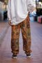 Brown Patchwork Bohemian Trousers with Pocket and Zipper Detail and Elasticated Legs - 5