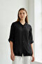 Women's Black Large Size Back Butterfly Embroidered Sleeve Fold Cotton Linen Fabric Shirt Jacket - 2