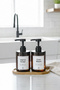Set of 2 Amber Glass Soap Dispensers with Wooden Stands, 220 ml Hand Soap & Dish Wash with Labels |   220 Bb Oval - 7