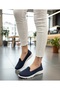 Women's Navy Blue White Daily Sports Shoes Mother Laceless Comfortable Lightweight Memory
