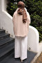Beige Collar Fur Detailed Suede Jacket - 4