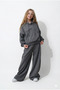 Girl's Gray Wide-Leg Hooded Pocketed Sim Detailed Fabric Top and Bottom Tracksuit Set