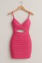 Pink Strappy Shirred Mini Dress Bodycon Women's Night & Party Dress - 7